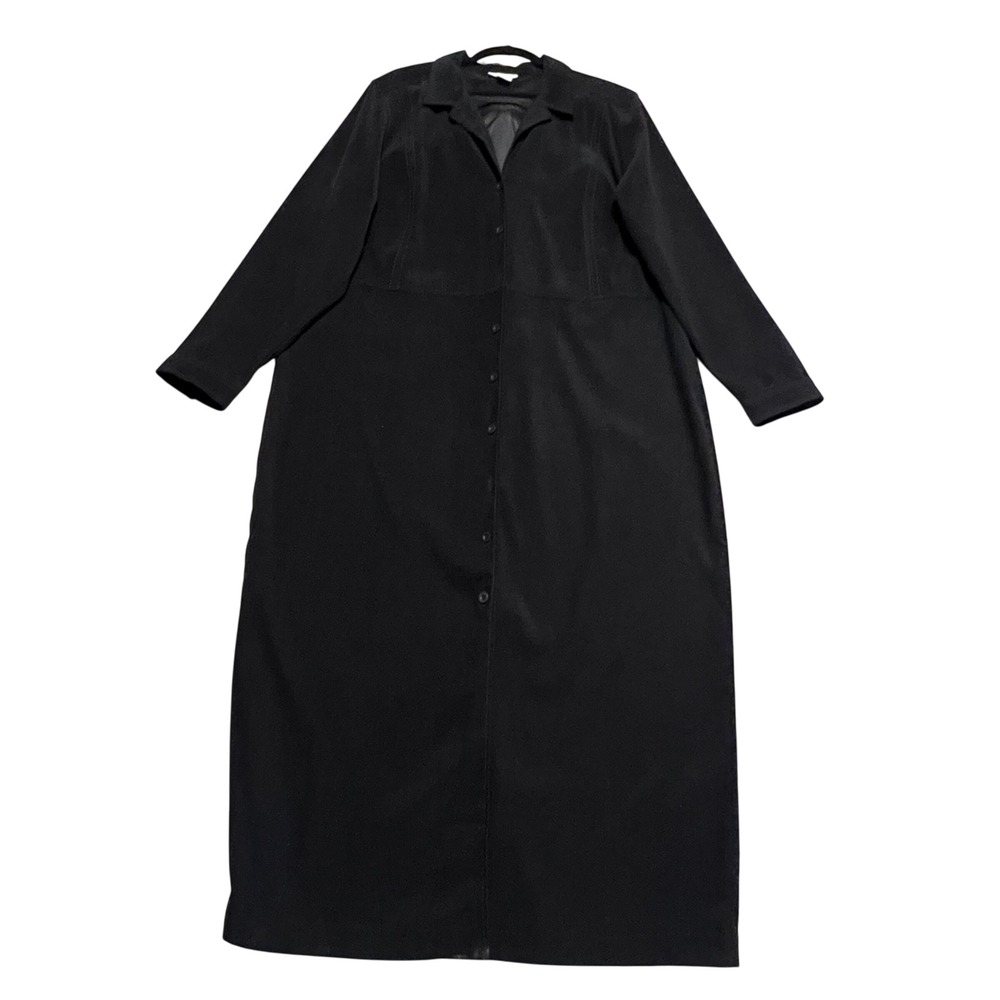 AVENUE Women Black Long Sleeve Collared Button Down Maxi Dress Size 18